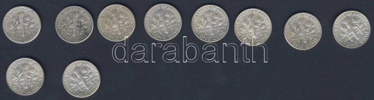 USA 1954-64. 10c Ag "Roosevelt" (10x) 5x klf évszámmal! T:2,3