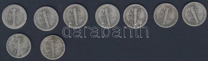 USA 1929-45. 10c Ag "Mercury" (9x) mind klf évszámmal! T:3,3/4
