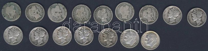 USA 1903-64. 10c Ag "Barber" (7x) + "Mercury" (7x) + "Roosevelt" (2x) T:2,3,3/4,4 Összesen 16db! Mind klf évszámmal!