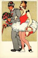 Hungarian soldier with ballerina. Unsigned art postcard. Athenaeum rt.