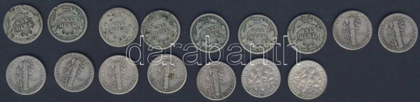 USA 1903-64. 10c Ag "Barber" (7x) + "Mercury" (7x) + "Roosevelt" (2x) ...