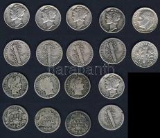 USA 1903-64. 10c Ag "Barber" (3x) + "Mercury" (5x) + "Roosevelt" (1x) mind klf évszámmal T:3,3/4,4 Összesen 9db!