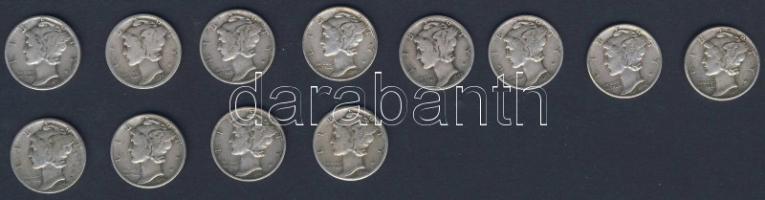 USA 1941-44. 10c "Mercury" (12x) 4x klf évszámmal T:3,3/4,4