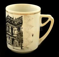 Porcelán bögre az Andrássy út és az Opera-ház képével, levonóképes, jelzés nélkül, kopott, m: 9 cm