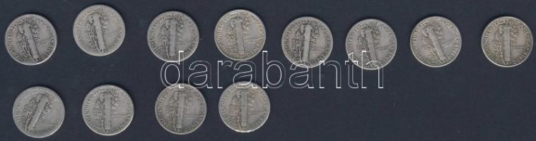 USA 1941-44. 10c "Mercury" (12x) 4x klf évszámmal T:3,3/4,4