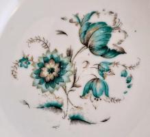 Zsolnay porcelán virágmintás csészealjak (3 db) és kistányér (1 db), matricás, jelzett, kopásnyomokk...