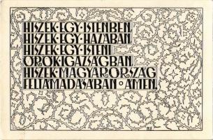 Magyar Hiszekegy. / Hungarian irredenta art postcard. Art Nouveau 1938 Léva visszatért So. Stpl