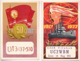 8 db MODERN szovjet QSL, azaz rádióamatőr összeköttetést igazoló lap, reklámok / 8 MODERN Soviet QSL, i.e. confirmation cards of a two-way communication between two amateur radio stations, advertisements