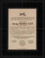 1944 Nagybánya, Berks Leó nyugalmazott miniszteri tanácsos, német birodalmi lovag halotti értesítője