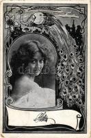 1900 Lady with peacock. Art Nouveau (EK)