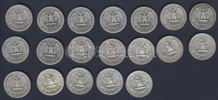 USA 1941-64. 1/4$ Ag "Washington" (19x) mind klf évszámmal és verdejellel! T:2,3,3/4