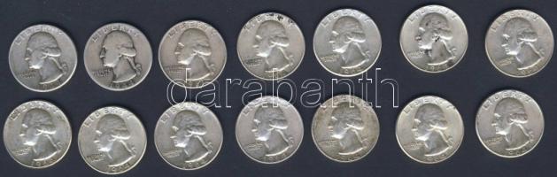 USA 1944-64. 1/4$ Ag "Washington" (14x) 4klf évszámmal! T:2,2/3+(kevés)