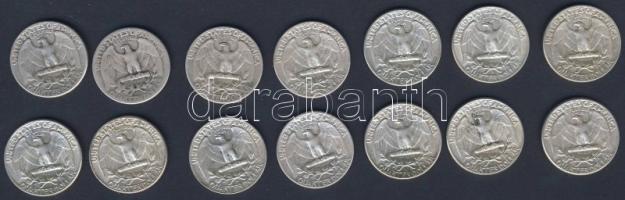 USA 1944-64. 1/4$ Ag "Washington" (14x) 4klf évszámmal! T:2,2/3+(kevés)