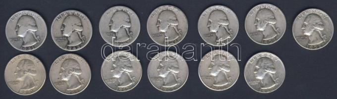 USA 1941-64. 1/4$ Ag "Washington" (13x) mind klf évszámmal és verdejellel! T:2,3,3/4