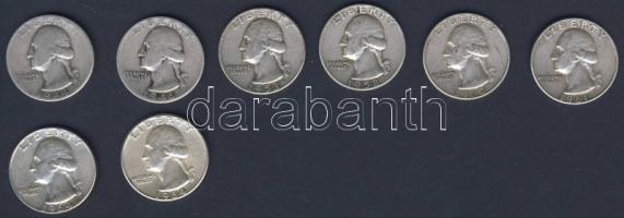 USA 1944-64. 1/4$ Ag "Washington" (8x) mind klf évszámmal és verdejellel! T:2,3,3/4