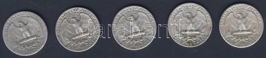USA 1944-64. 1/4$ Ag "Washington" (5x) mind klf évszámmal és verdejellel! T:2,3,3/4