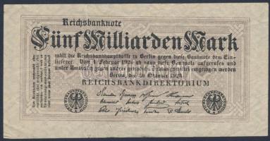 Német Birodalom/Weimari Köztársaság 1923. 5000.000.000M igen látványos lemezhibákkal, többek között törött "R" hiányzó szárú "N", hiányos "D" és még sok más T:II-