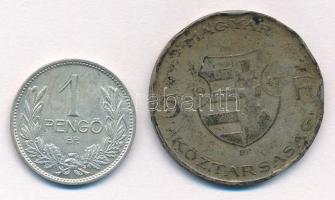1937. 1P Ag + 1947. 5Ft Ag "Kossuth" T:1-,3 ph, patina Adamo P6, F8.1