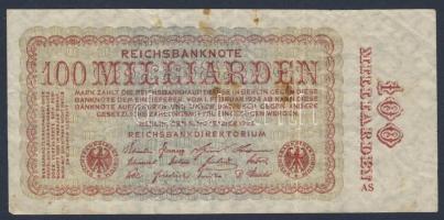 Német Birodalom/Weimari Köztársaság 1923. 100.000.000.000M széria és sorozatszám nélkül a legritkább variáns! T:III kis foltokkal RR!!