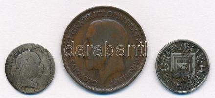 Vegyes: Ausztria 1872. 10Kr Ag + Nagy-Britannia 1914. 1P Br + Ausztria 1926. 1/2S Ag T:3,3- patina
...