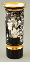Hollóházi Szász Endre által tervezett mintával díszített porcelán váza, matricás, apró kopásnyomokkal, jelzett, m: 20 cm