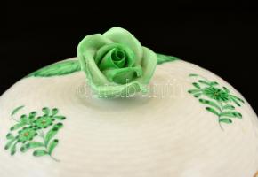 Herendi Apponyi mintás rózsás doboz, kézzel festett, jelzett, apró kopásnyomokkal, m:16 cm