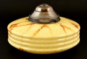 Dekoratív üveg lámpabúra, fém szerelékkel, apró kopásokkal, d: 24,5 cm