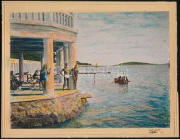 1929 Hvar sziget (Lissa), kézzel színezett fénykép, kartonra ragasztva, 16x22 cm, karton 19x24,5 cm