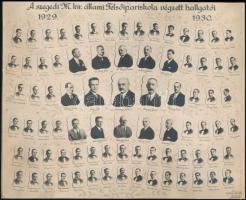 1930 Szeged, M. kir. állami Felsőipariskola tanárai és végzős tanulói, kistabló nevesített portrékkal, 20,8x25,3 cm