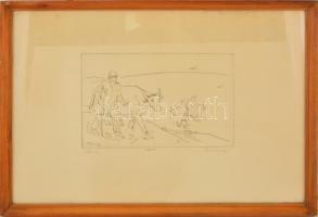 Borsos Miklós (1906-1990): Ikarusz. Rézkarc, papír (kis gyűrődéssel), jelzett, üvegezett keretben, 1...