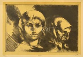 Szász Endre (1926-2003): Edith. Rézkarc, papír (gyűrődéssel), jelzett, üvegezett fa keretben, 19×29 cm