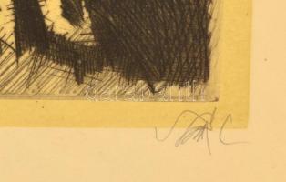 Szász Endre (1926-2003): Edith. Rézkarc, papír (gyűrődéssel), jelzett,  üvegezett fa keretben, 19×29...