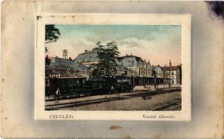 1911 Cegléd, Vasútállomás, gőzmozdony. Kiadja Sárik Gyula 7462. (Rb)