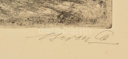 Beron Gyula (1885-1971): Udvar. Rézkarc, papír, jelzett, 29×39 cm