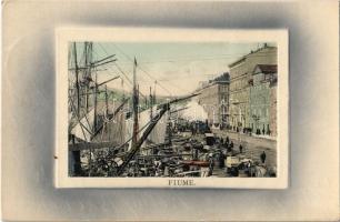1910 Fiume, Rijeka; rakpart, tehervonat, gőzmozdony. L. & P. 3243. / quay, wharf, freight train, locomotive (Rb)