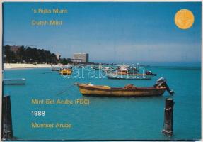 Aruba 1988. 5c-2 1/2Fl (6xklf) + Aruba emlékérem forgalmi sor karton dísztokban T:1 Aruba 1988. 5 Cents - 2 1/2 Florin (6xdiff) + Aruba commemorative coin, coin set in cardboard case C:UNC