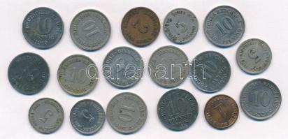 Német Birodalom 1905-1921. 1-10pf (17xklf) T:2,2- néhány érme lakkozva German Empire 1905-1921. 1 - 10 Pfennig (17xdiff) C:XF,VF some coins laquered