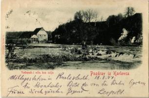 1904 Károlyváros, Karlovac; vízesés és malom / Vodopud i mlin koa ozlja / waterfall, mill Fiume-Zágráb 64. Sz. mozgóposta