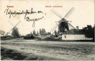 1908 Szentes, Kültelki szélmalmok. Rázsó Manó kiadása / windmills