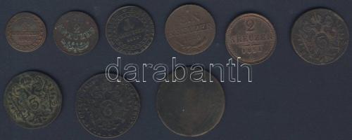 Ausztria/magyar verdejel kis tétel 1800-1851. 1/2Kr (2x) klf típusban + 1Kr (2x) klf típusban + 2Kr (1x) + 3Kr (2x) + 6Kr (1x) + 15Kr (1x) összesen 9db T:3,4
