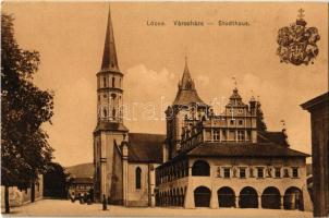 1911 Lőcse, Levoca; Városháza, címer. Kiadja Braun Fülöp / Stadthaus / town hall, coat of arms