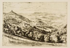 Jelzés nélkül: A budai hegyvidék látképe. Rézkarc, papír, 23×34 cm