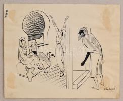 Fáy Dezső (1888-1954): Háremhölgyek. Tus, papír, jelzett, kis foltokkal, 17×20 cm