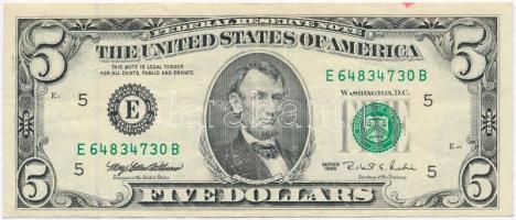 Amerikai Egyesült Államok 1995-1999. (1995) 5$ Federal Reserve Note Mary Ellen Withrow - Robert E. Rubin T:III USA 1995-1999. (1995) 5 Dollars Federal Reserve Note Mary Ellen Withrow - Robert E. Rubin C:F