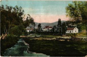 1925 Nyitrabánya, Handlová; Pohled obce / Község képe. Maksay kiadása / general view, Handlovka river (EK)
