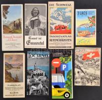 cca 1930-1970 Vegyes svájci idegenforgalmi prospektus és térkép, 8 db, nagyrészt német nyelven. Változó állapotban.