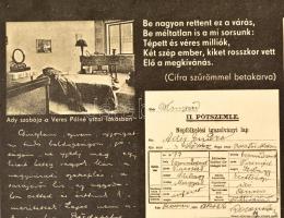 "Cifra szűrömmel betakarva", nagyméretű ismeretterjesztő tabló Adyról és Csinszkáról, 70 ×...