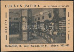 Lukács Patika Gr. Széchenyi Istvánhoz Budapest II. Széll Kálmán tér receptborítékja, rajta a patika ...
