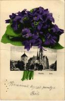 1906 Kassa, Kosice; dóm. Kiadja Varga Bertalan / cathedral. Floral (fa)