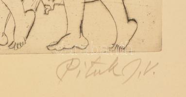 Pituk József Viktórián (1906-1991): Orfeusz, rézkarc, papír, jelzett, 25×62 cm